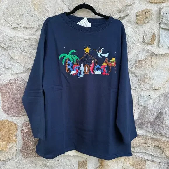 NWT QUACKER FACTORY EMBROIDERED NATIVITY SWEATSHIRT SIZE 1X - Picture 3 of 7